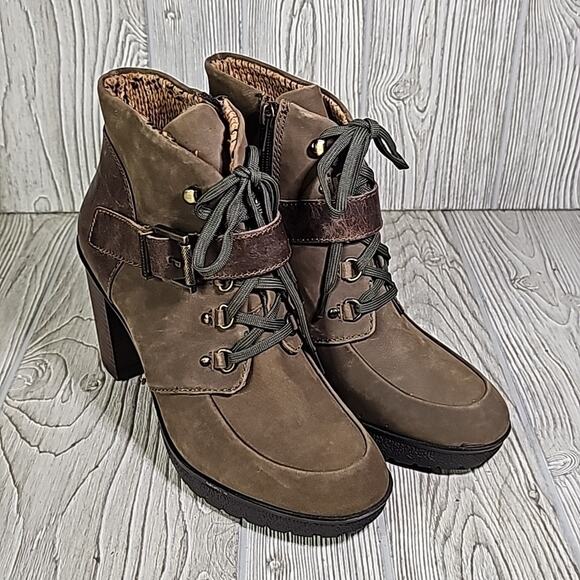 Nicole Sylvie Mint Brown Lace Up Look Zip Side Leather Ankle Boots Womens 9 NEW - Picture 8 of 11